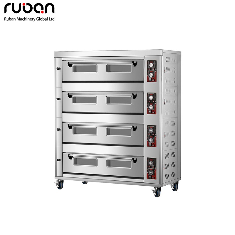 Commercial Stainless 4 Deck 16 Trays Kitchen Pizza Bread Bakery Cake Equipment Bakery Economic Gas Deck Oven - Ruban