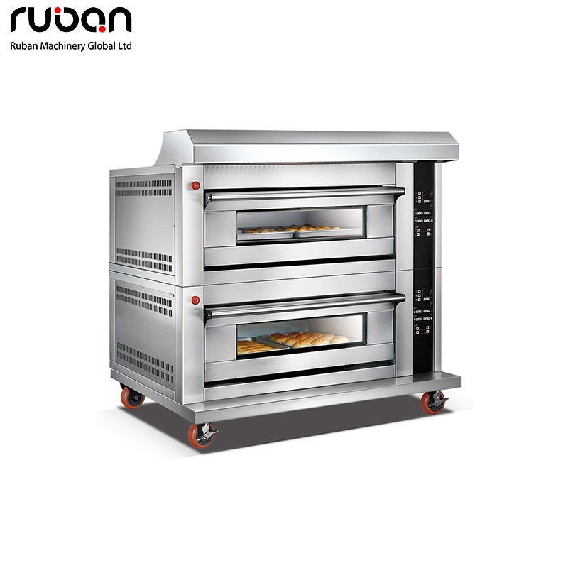 Commercial 2 Deck 4 Trays Premium Stainless  Kitchen Pizza Bread Bakery Cake Equipment Bakery Luxury Gas Deck Oven - Ruban
