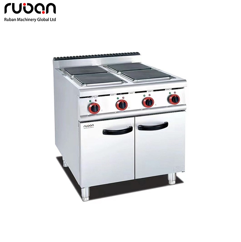 Electric Range Cooker 4 Hot Plate Burner Stainless Steel Dual Zone Control Cabinet Storage for Hotels Restaurants Canteens - Ruban