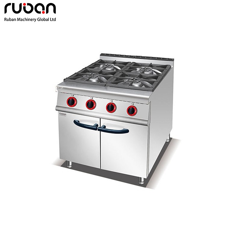 Gas Stove Range Cooker witth 4 Hot Plate Burner Stainless Steel Dual Zone Control Cabinet Storage for Hotels Restaurants Canteens - Ruban