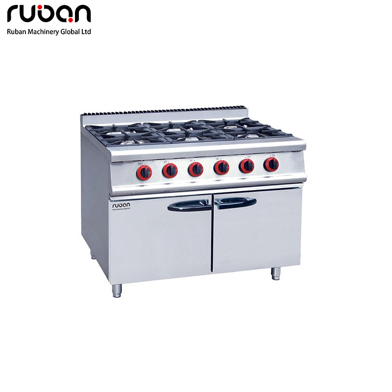 Commerical Kitchen Gas Stove Range Cooker witth 6 Burner Stainless Steel Dual Zone Control Cabinet Storage for Hotels Restaurants Canteens - Ruban