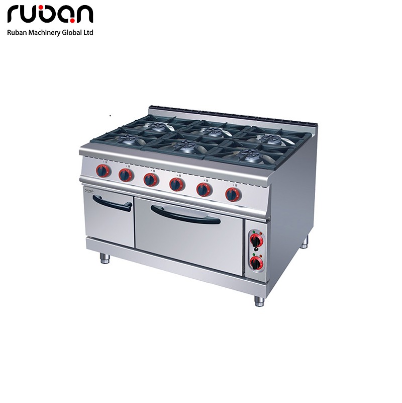 Commercial Kitchen Equipment Free Standing 6 Burner Gas Stove with Gas Oven and Cabinet for Hotels - Ruban