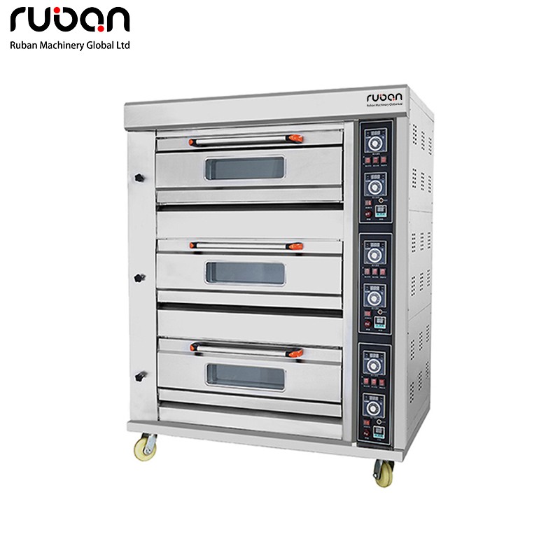 Commercial Stainless 3 Deck 6 Trays  Kitchen Pizza Bread Bakery Cake Equipment Bakery Classic Gas Deck Oven with Timer - Ruban