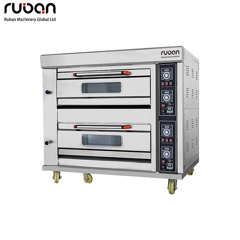 Commercial Stainless 2 Deck 4 Trays  Kitchen Pizza Bread Bakery Cake Equipment Bakery Classic Gas Deck Oven with Timer - Ruban