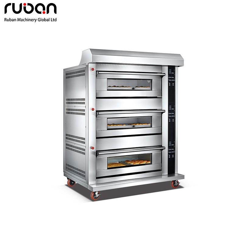 Commercial 3 Deck 6 Trays Stainless  Kitchen Pizza Bread Bakery Cake Equipment Bakery Luxury Gas Deck Oven - Ruban