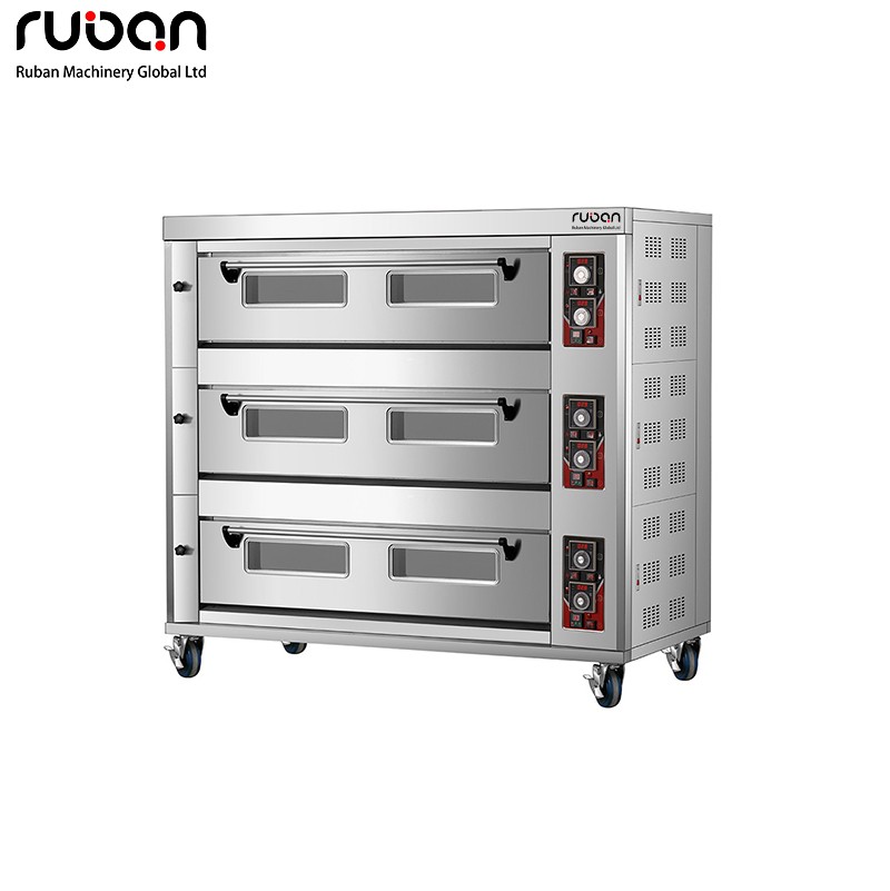 Commercial Stainless 3 Deck 9 Trays Kitchen Pizza Bread Bakery Cake Equipment Bakery Economic Gas Deck Oven - Ruban