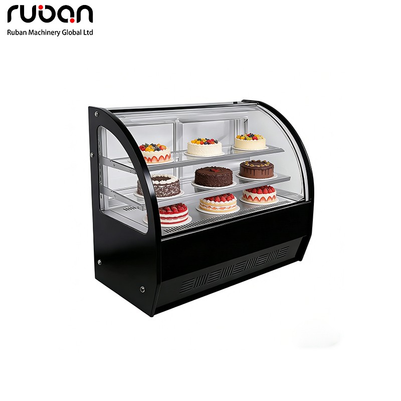 Countertop Curved Glass Cake Display Case - 360° Bakery Showcase for Desserts & Pastries - Ruban