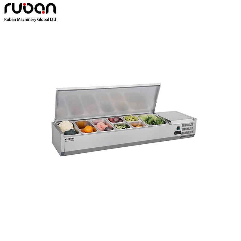 Commercial Kitchen Fruit Salad Prep Table Showcase Refrigerator Stainless Steel Lid Single-Temperature Digital - Ruban