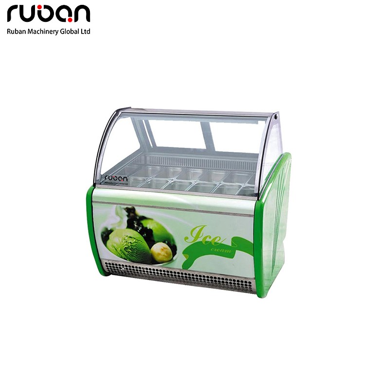 Curved Glass Gelato Ice Cream Display showcase System Refrigerator Freezers - Ruban