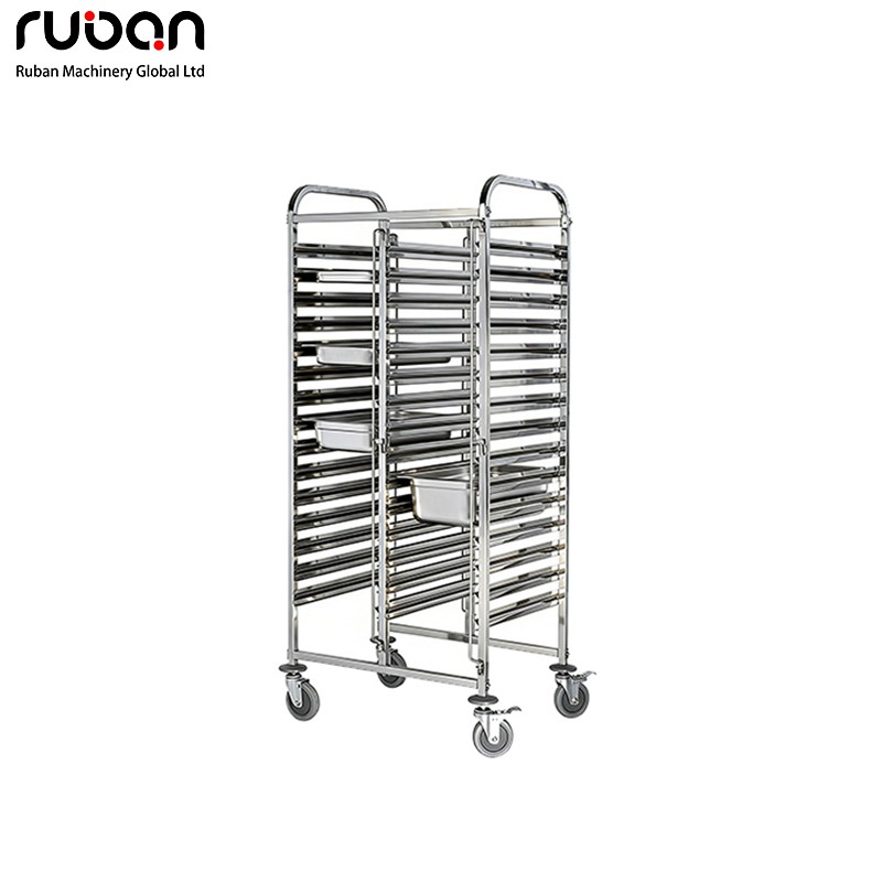 Stainless Steel Meal Tray Cart - Commercial Canteen Trolley with Universal Wheels - Ruban