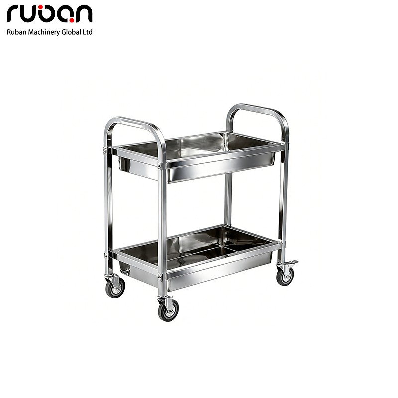 Two-Tier Stainless Steel Serving Trolley with Brake Wheels - Ruban