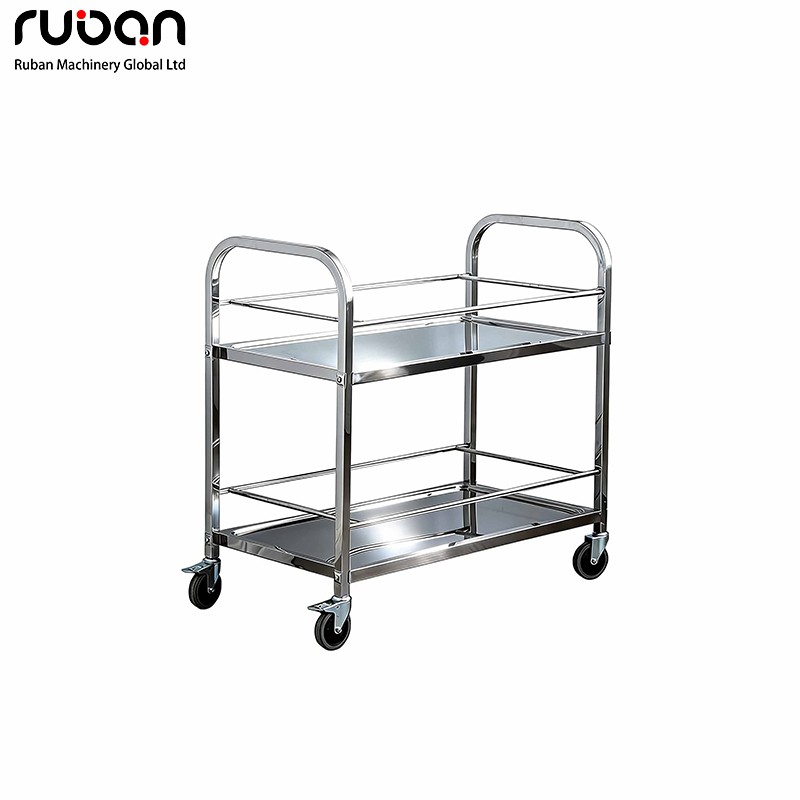 Double-Deck Stainless Steel Serving Trolley with Brake Wheels - Ruban