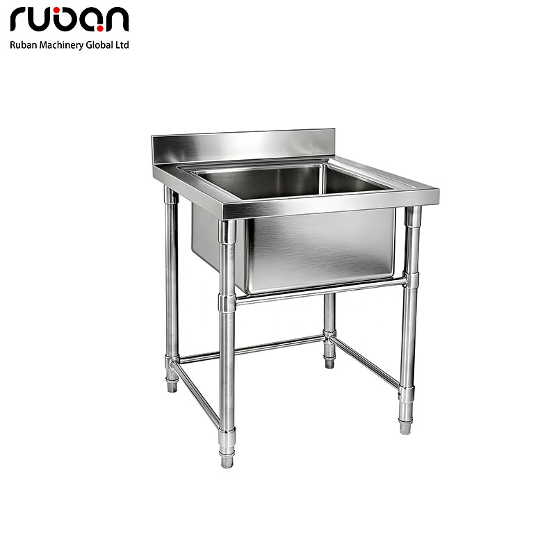 Stainless Steel Laundry Sink Cabinet Stand Commercial Scrub Kitchen Corner Sink with Splashback - Ruban