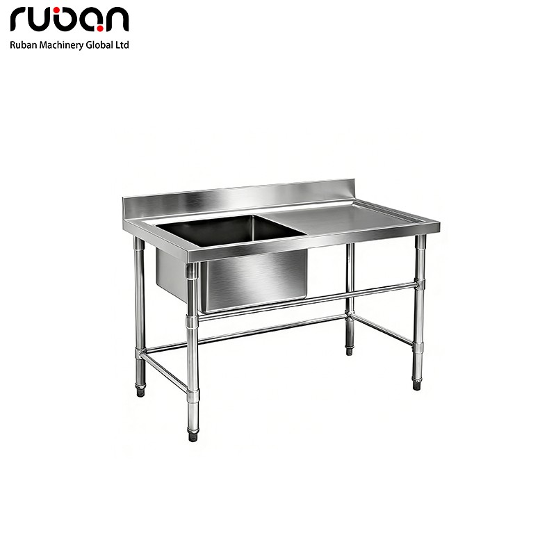 Stainless Steel Industrial Single Bowl Commercial Sink with Working Table Kitchen Water Sink - Ruban