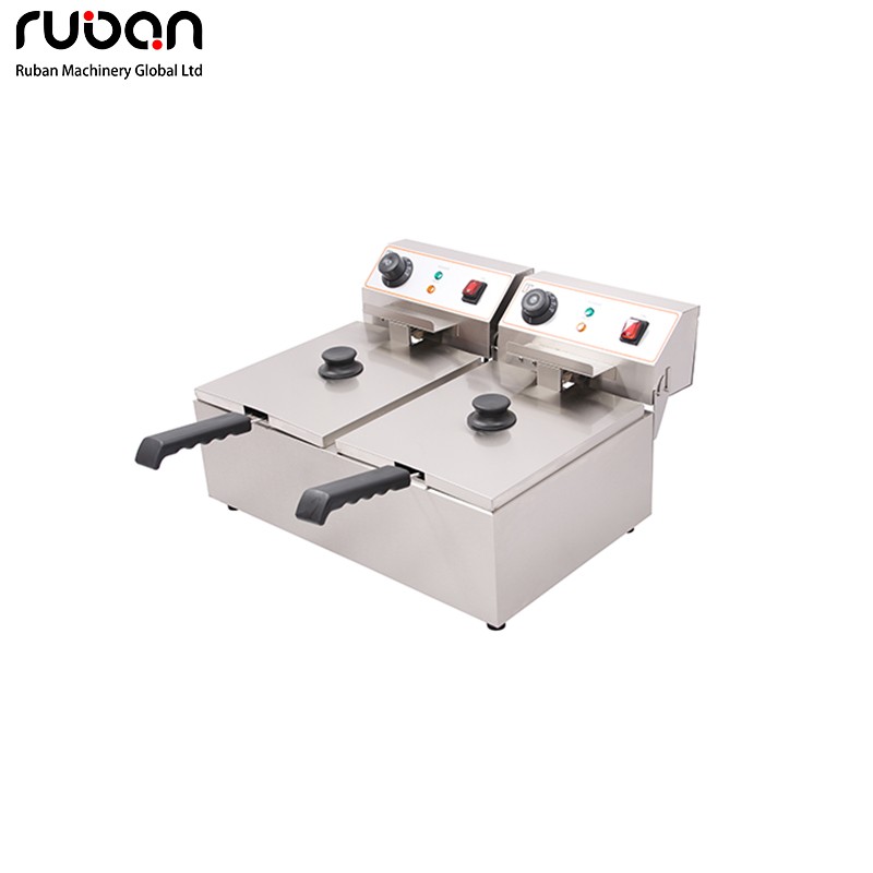 Commercial Double Tank Electric Deep Fryer Stainless Steel Dual Control - Ruban