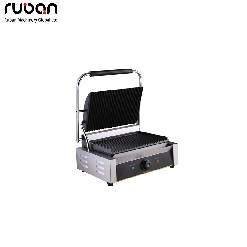 Commercial Electric Panini Press Grill - Heavy-Duty Stainless Steel Countertop Sandwich Maker for Cafe & Food Truck Use - Ruban