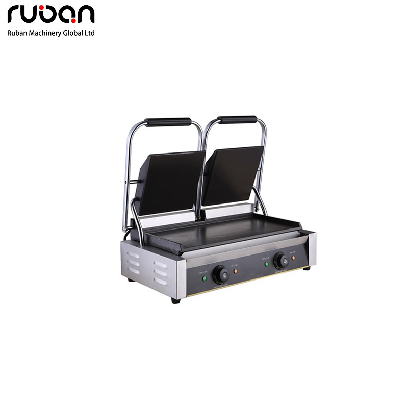 Dual-Head Commercial Electric Panini Press - Heavy-Duty Stainless Steel Double Grill for High-Volume Cafe & Food Truck Use - Ruban