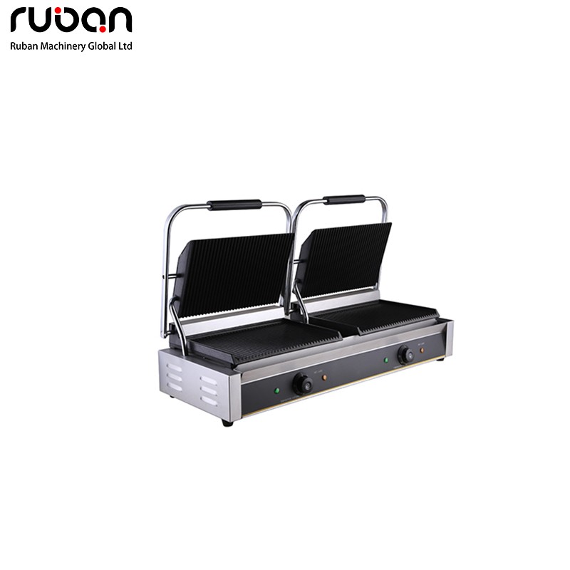 Dual-Zone Commercial Electric Panini Press - Stainless Steel Double Grill for Restaurants - Ruban