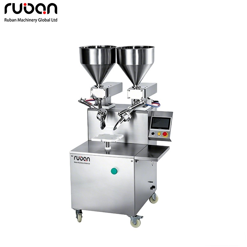 Commercial Dual Hopper Cake Icing & Layer Cake Spreading Machine, Automatic Cake Cream Coater for Bakeries - Ruban