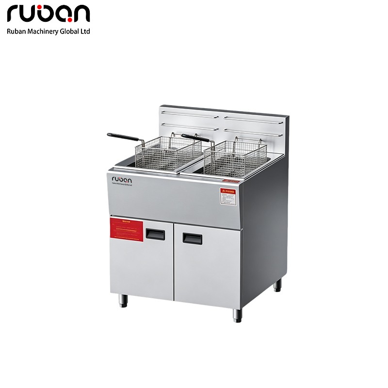 Commercial Stainless Steel Dual-Tank Gas Deep Fryer with 2 Baskets - Ruban