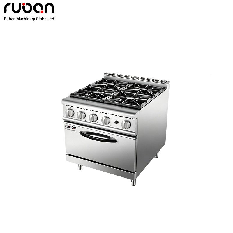 Compact Commercial 4-Burner Gas Range with Oven – Space-Saving Cooking Station - Ruban