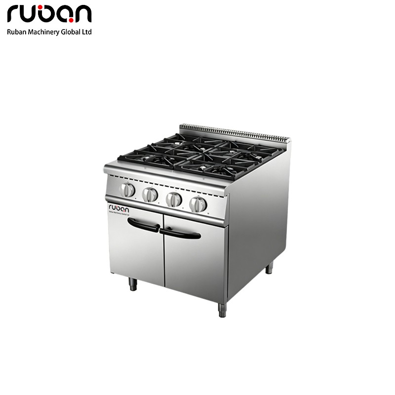 Compact 4-Burner Gas Range with Storage Cabinet – Space-Saving Commercial Cooking Station - Ruban