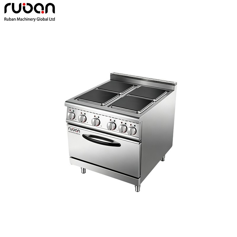 Commercial 4-Burner Flat Top Electric Stove with Oven for Cafes & Restaurants - Ruban