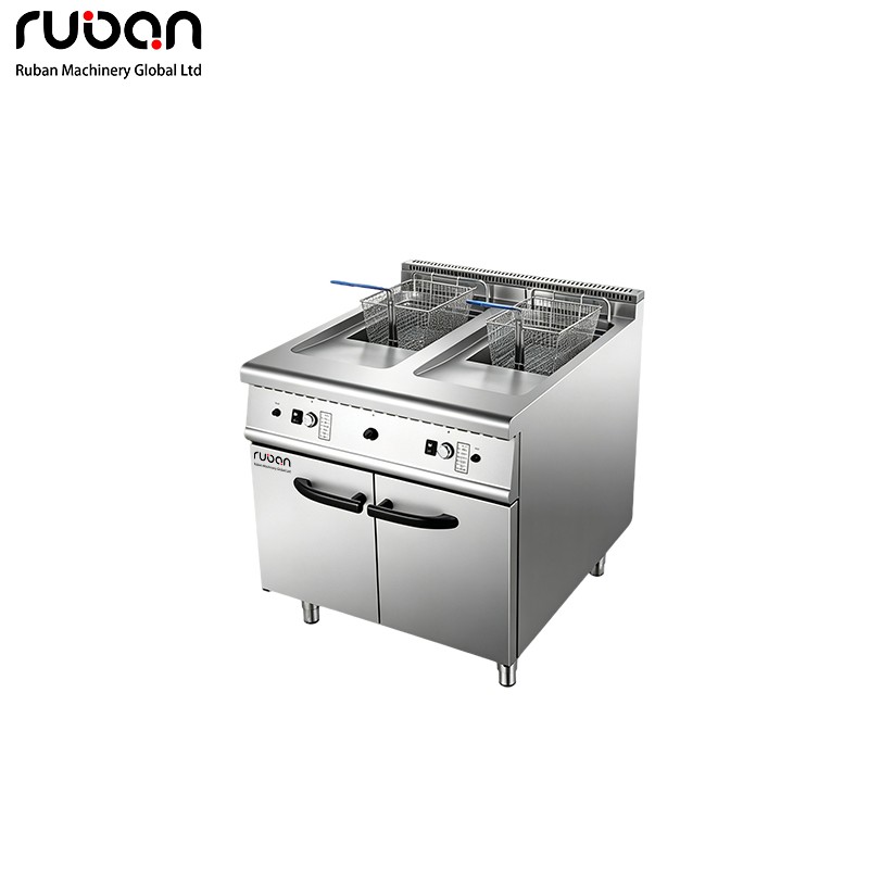 Commercial Dual Tank Gas Deep Fryer with Cabinet – 2x21L Heavy Duty Restaurant Fryer - Ruban