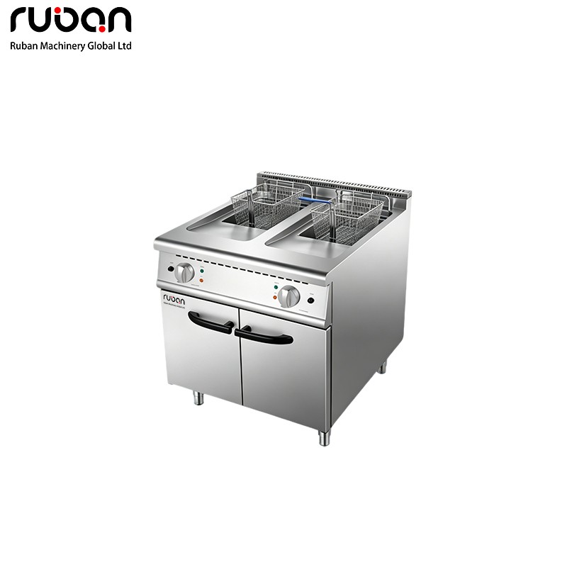 Industrial 18kW Dual 21L Electric Deep Fryer With Cabinet | Commercial Grade Restaurant Frying Equipment - Ruban
