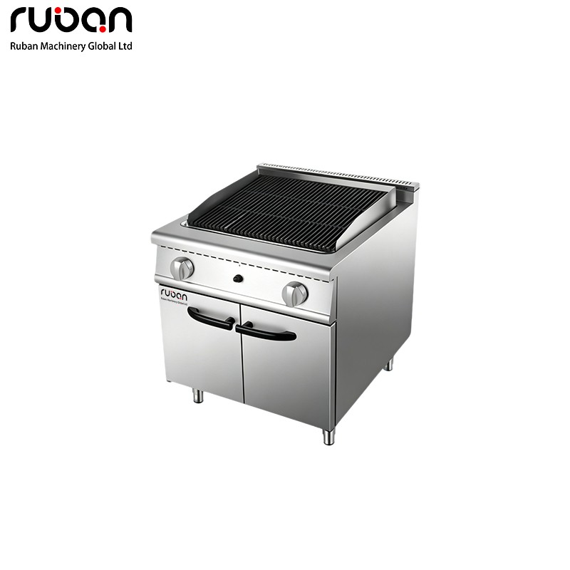 Commercial Gas Volcanic Lava Rock Char Grill with Storage Cabinet - Ruban