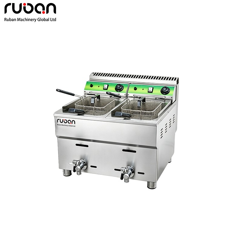 Deluxe Dual Basket Dual Tank Countertop Gas Commercial Deep Fryer - Ruban