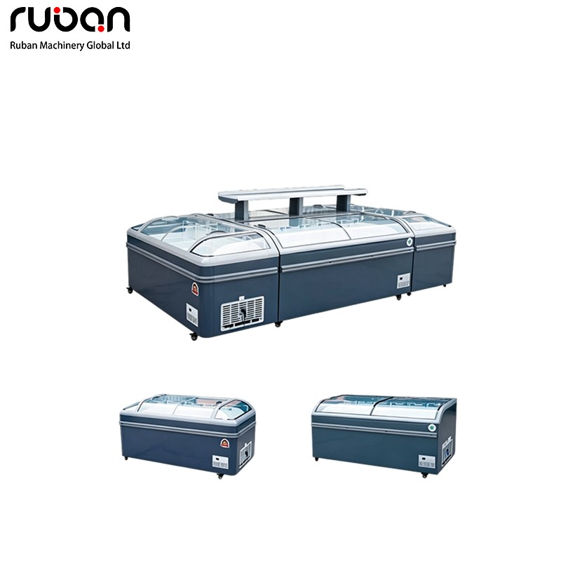 Commercial European Curved Glass Combination Island Freezer - Ruban