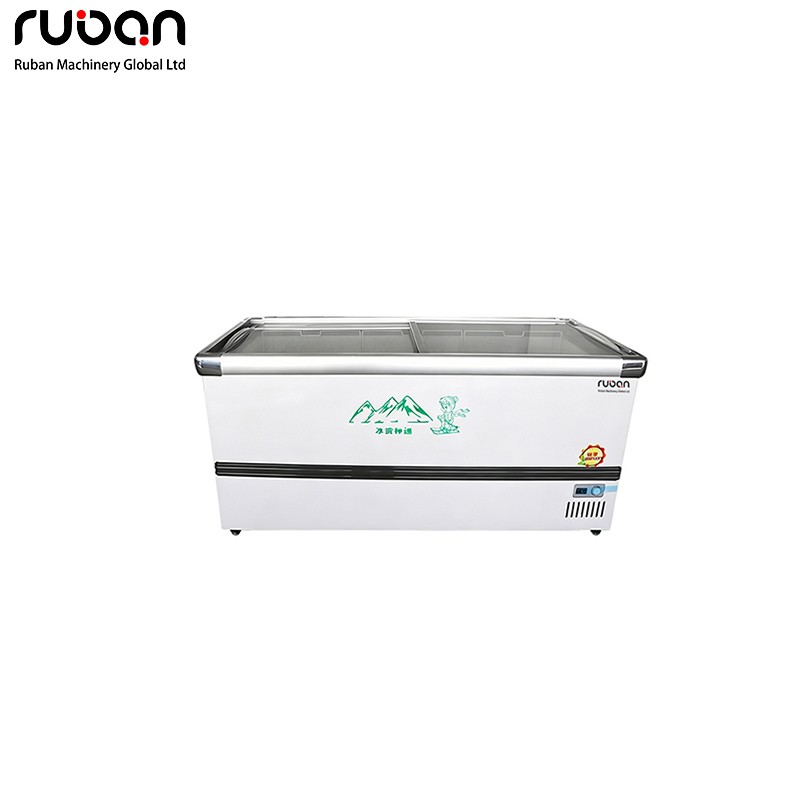 European Deep Body Glass Top Island Freezer Commercial Frozen Display Cabinet - Ruban