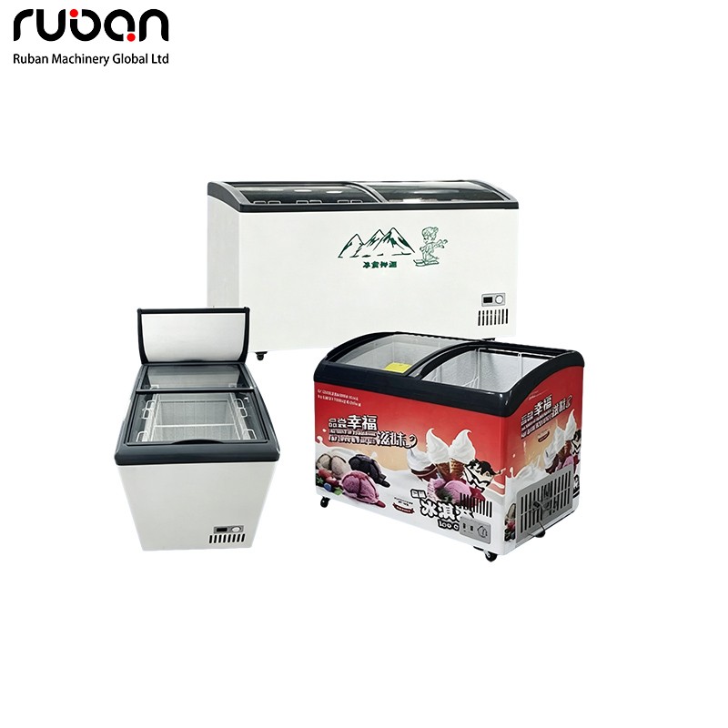 Curved Glass Top Ice Cream Display Chest Freezer Commercial Scoop Cabinet - Ruban