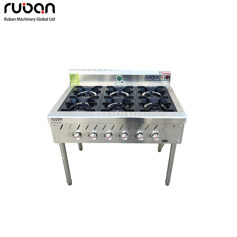 6 Burner Commercial Gas Stove | Freestanding Stainless Steel Restaurant Cooktop - Ruban