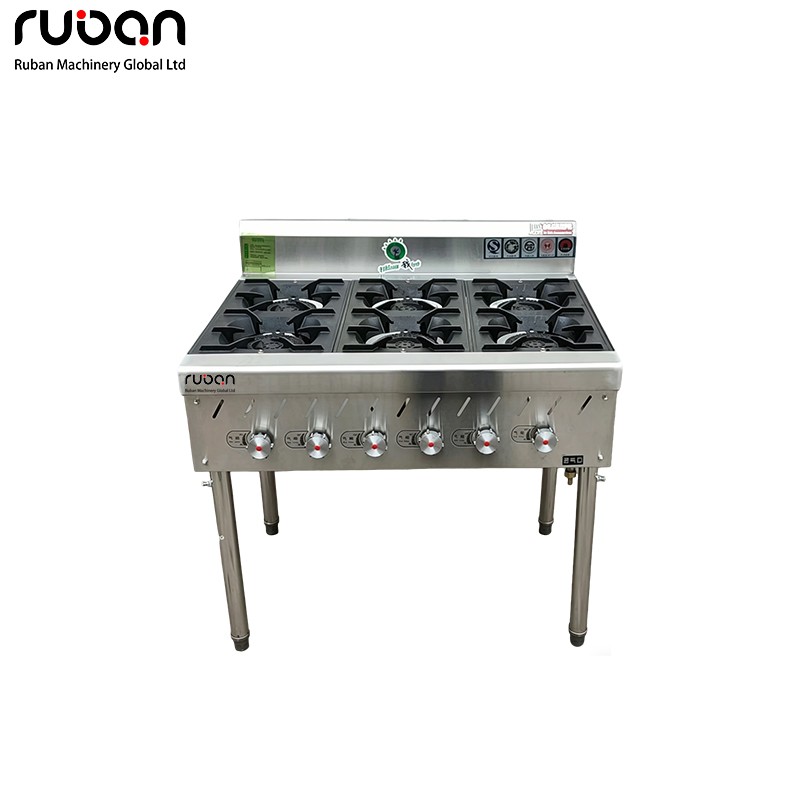 6 Burner Commercial Gas Stove | Freestanding Stainless Steel Range Cooker - Ruban