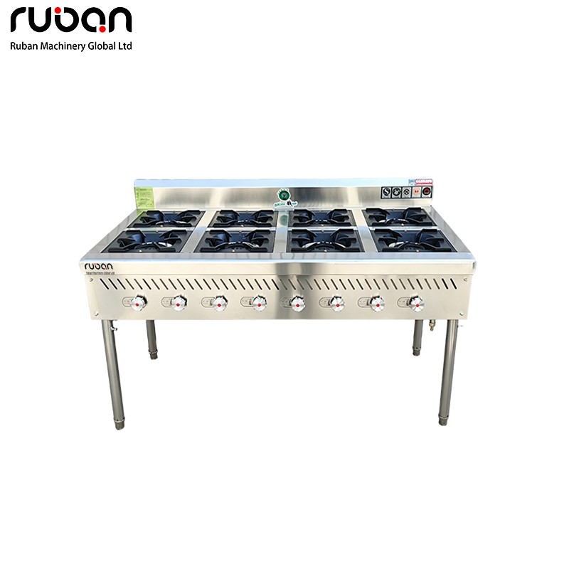 8 Burner Stainless Steel Freestanding Commercial Gas Range Stove - Ruban