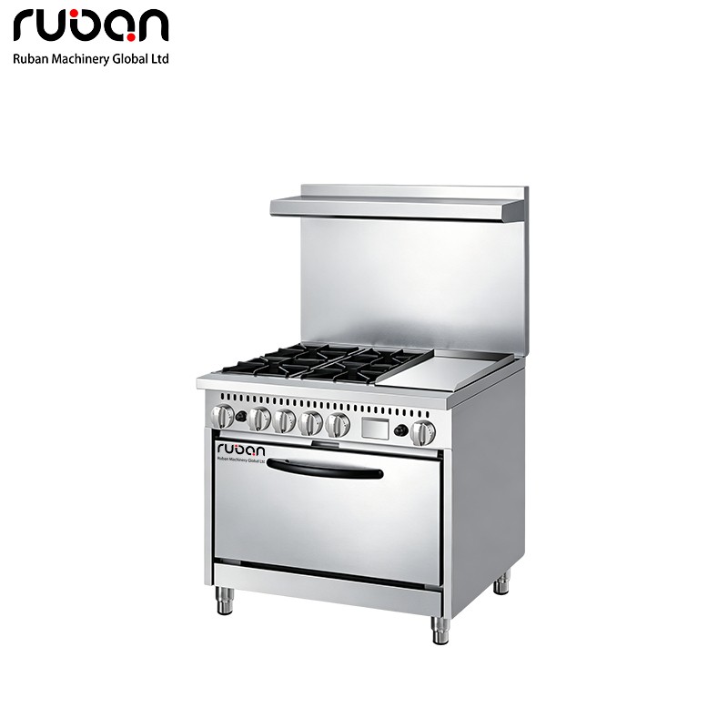 Premium Commercial 4 Burner Gas Range with Griddle & Oven for Professional Kitchens - Ruban