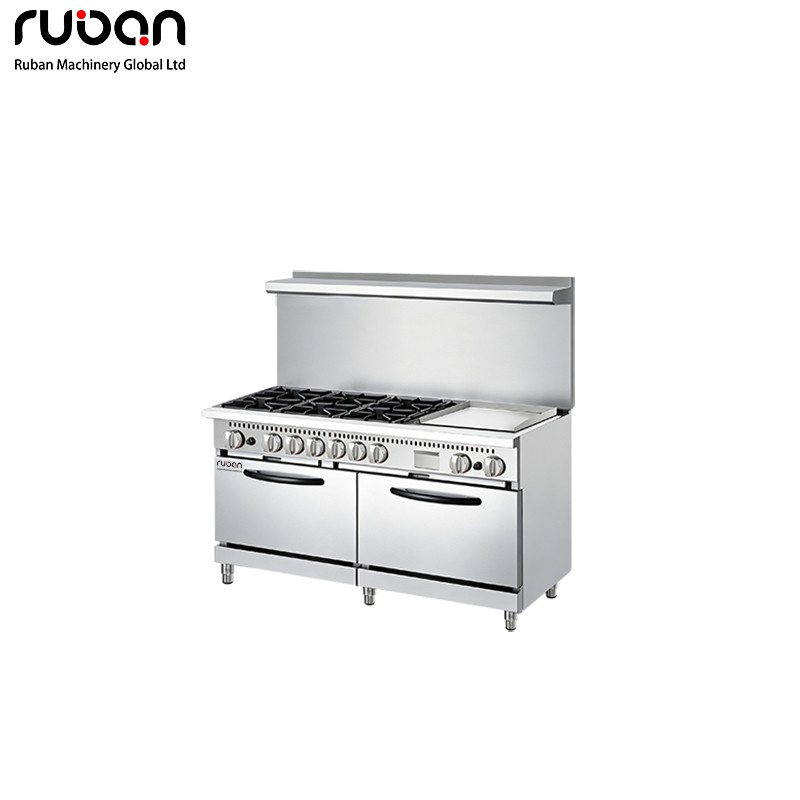 North American Design Heavy Duty 6-Burner Griddle Gas Range with Double Oven - Ruban