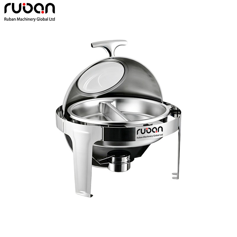 Luxury Stainless Steel Round Roll Top Chafing Dish with Glass Window for Hotel Buffet - Ruban