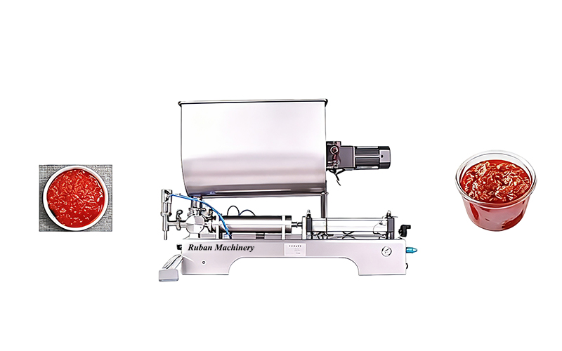 Semi-Automatic Sauce Filling Machine with Horizontal Stirring Hopper | Quantitative Packaging Equipment for Chunky Sauces & High-Viscosity Liquids
